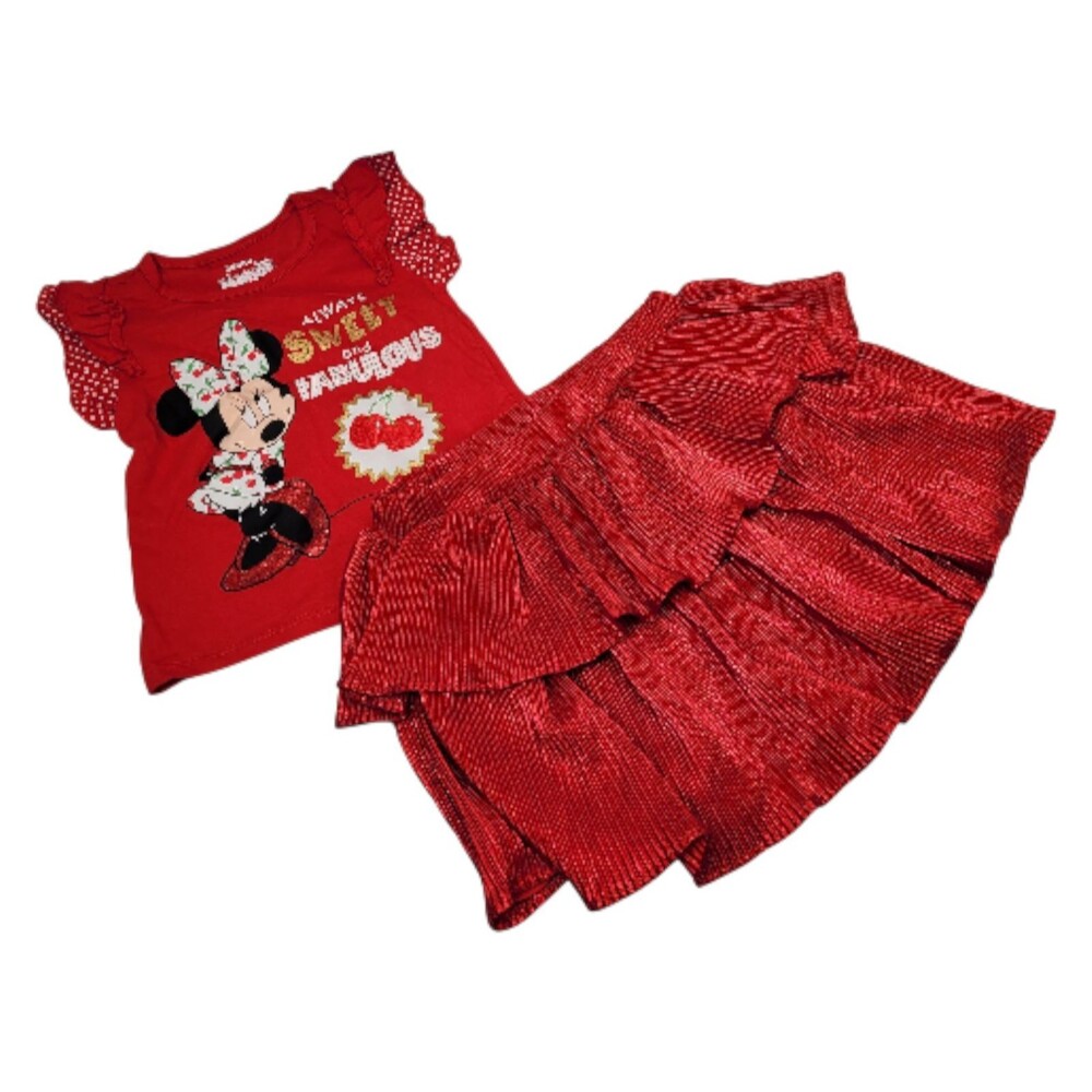 Disney Girls' 2-Piece Outfit Minnie Mouse Red Top & Ruffled Skirt Set Size 6